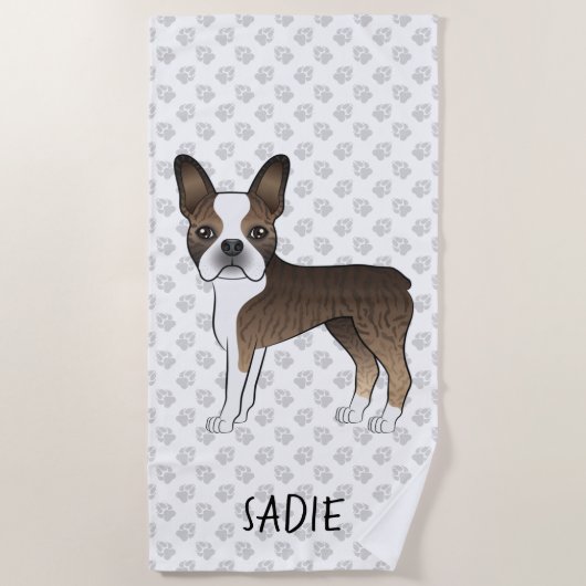 Gestreepte Boston Terrier Cartoonhond & Aangepaste Strandlaken (Voorkant)