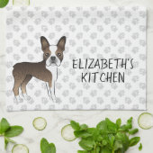 Gestreepte Boston Terrier Cartoonhond & Aangepaste Theedoek (Gevouwen)