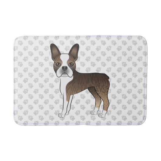 Gestreepte Boston Terrier Cartoonhond Illustratie Badmat (Voorkant)