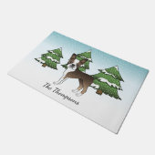 Gestreepte Boston Terrier In Een Winterbos & Naam Deurmat (Schuin)