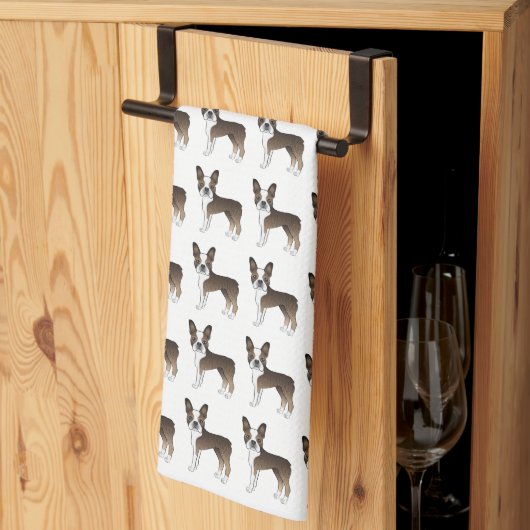 Gestreepte Boston Terrier Mooie Cartoon Hond Patro Theedoek (Derde Gevouwen)