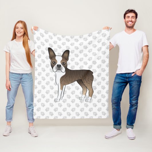 Gestreepte Boston Terrier Mooie Cartoon Hond & Poo Fleece Deken (In situ)