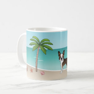 Gestreepte Boston Terrier Op Een Tropisch Zomerstr Koffiemok