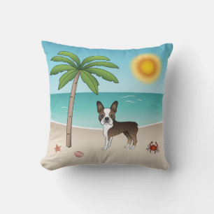 Gestreepte Boston Terrier Op Een Tropisch Zomerstr Kussen