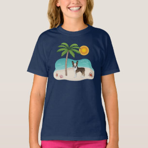 Gestreepte Boston Terrier Op Een Tropisch Zomerstr T-shirt