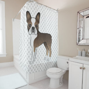 Gestreepte Boston Terrier Schattige Cartoon Hond & Douchegordijn