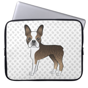 Gestreepte Boston Terrier Schattige Cartoon Hond & Laptop Sleeve