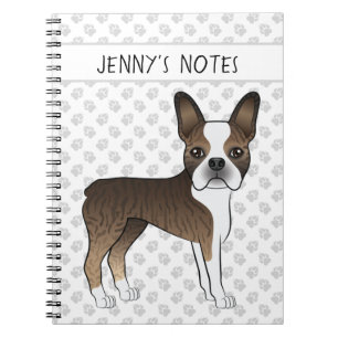 Gestreepte Boston Terrier Schattige Cartoon Hond & Notitieboek