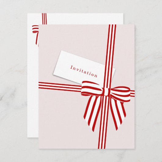 Gestreepte Bow Flat Invitation Kaart (Voorkant / Achterkant)