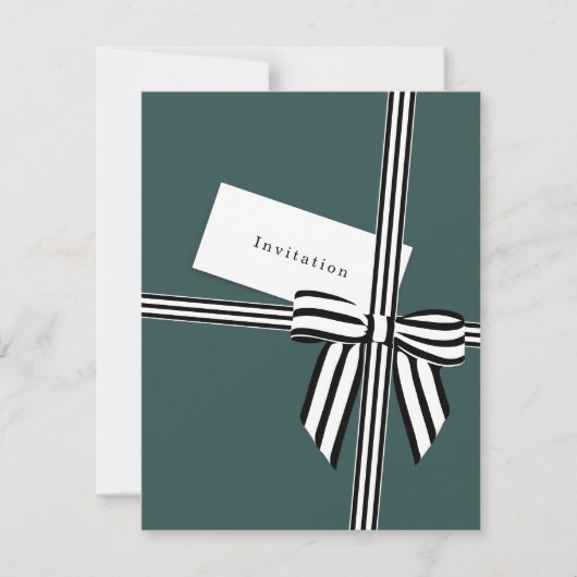 Gestreepte Bow Flat Invitation Kaart Groen (Voorkant)