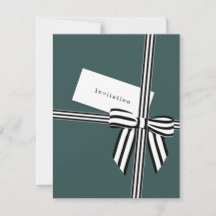 Gestreepte Bow Flat Invitation Kaart Groen