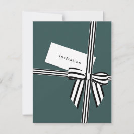 Gestreepte Bow Flat Invitation Kaart Groen