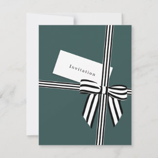 Gestreepte Bow Flat Invitation Kaart Groen