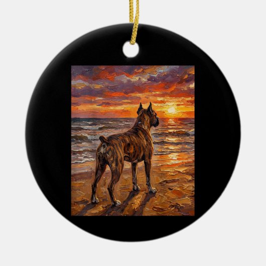 Gestreepte Boxer bij Sunset Beach Boxer Honden Kun Keramisch Ornament (Voorkant)