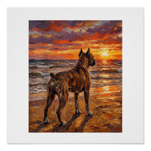 Gestreepte Boxer bij Sunset Beach Boxer Honden Kun Perfect Poster