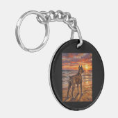 Gestreepte Boxer bij Sunset Beach Boxer Honden Kun Sleutelhanger (Voorkant Links)