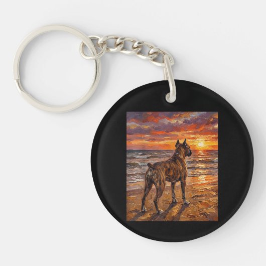 Gestreepte Boxer bij Sunset Beach Boxer Honden Kun Sleutelhanger (Voorkant)