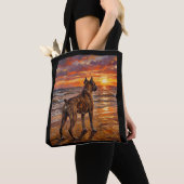 Gestreepte Boxer bij Sunset Beach Boxer Honden Kun Tote Bag (Dichtbij)