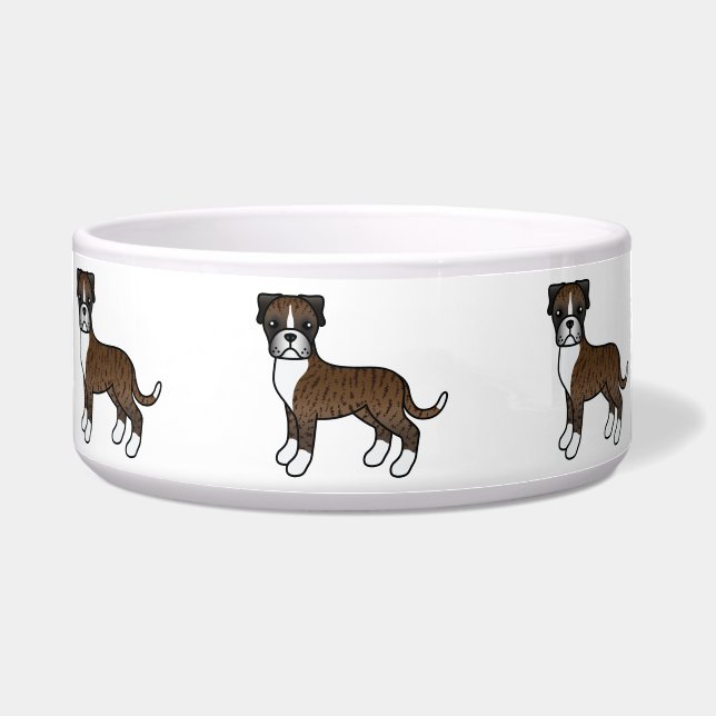 Gestreepte Boxer Schattige Cartoon Hond Voerbakje (Voorkant)