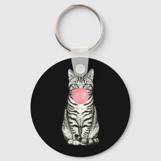 Gestreepte Bubble Gum Kat Schattige Grappige Kat B Sleutelhanger (Voorkant)