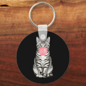 Gestreepte Bubble Gum Kat Schattige Grappige Kat B Sleutelhanger (Voorkant)