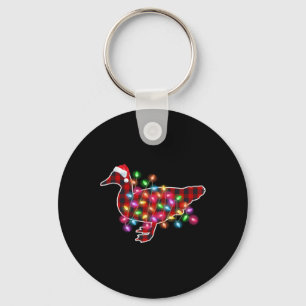Gestreepte Buffalo Eend Kerst Pyjama Kerstlichten Sleutelhanger