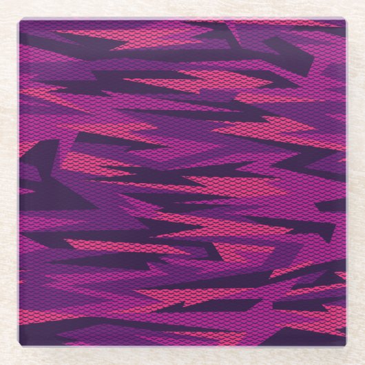 Gestreepte camouflage: Abstract geometrisch patroo Glazen Onderzetter (Voorkant)