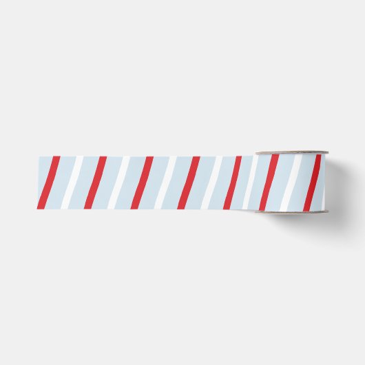 Gestreepte Candy Cane Blauw Rood Wit Grosgrain Lint (Voorkant)