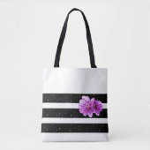 Gestreepte Canvas tas met Paarse bloemenaccent (Voorkant)