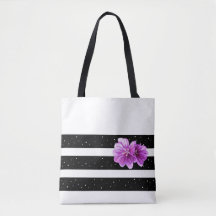 Gestreepte Canvas tas met Paarse bloemenaccent