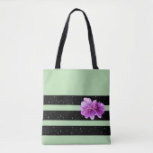 Gestreepte Canvas tas met Paarse bloemenaccent (Voorkant)