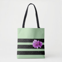 Gestreepte Canvas tas met Paarse bloemenaccent