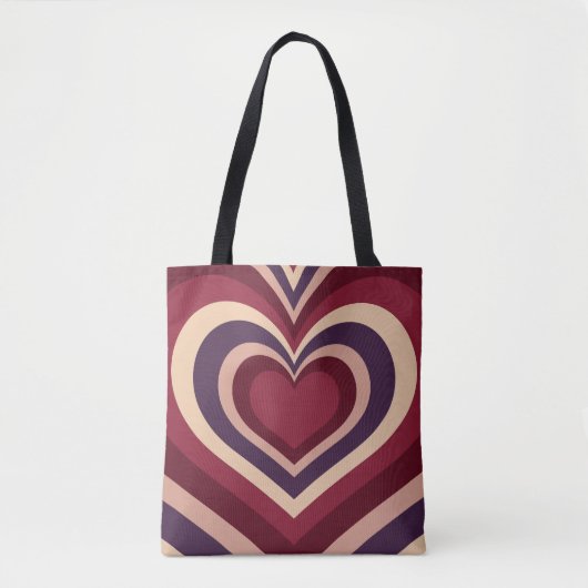Gestreepte Canvas tas met retro rood hart (Voorkant)