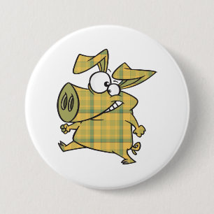 Gestreepte Cartoon Varken Grappige Tartan Boerderi Ronde Button 7,6 Cm