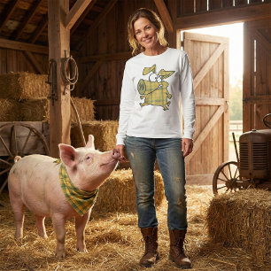 Gestreepte Cartoon Varken Grappige Tartan Boerderi T-shirt