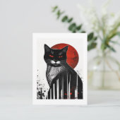 Gestreepte charme: Halloween Autumn Cat Art Briefkaart (Staand voorkant)