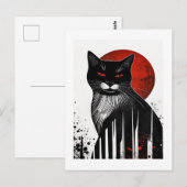 Gestreepte charme: Halloween Autumn Cat Art Briefkaart (Voorkant / Achterkant)