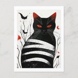 Gestreepte charme: Halloween Autumn Cat Art Briefkaart