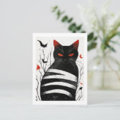 Gestreepte charme: Halloween Autumn Cat Art Briefkaart (Staand voorkant)