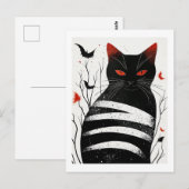 Gestreepte charme: Halloween Autumn Cat Art Briefkaart (Voorkant / Achterkant)