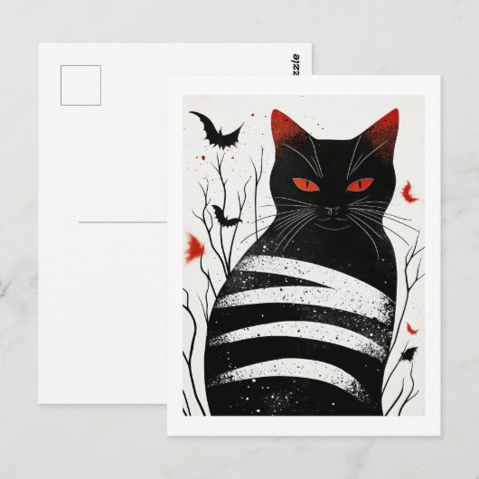 Gestreepte charme: Halloween Autumn Cat Art Briefkaart (Voorkant / Achterkant)