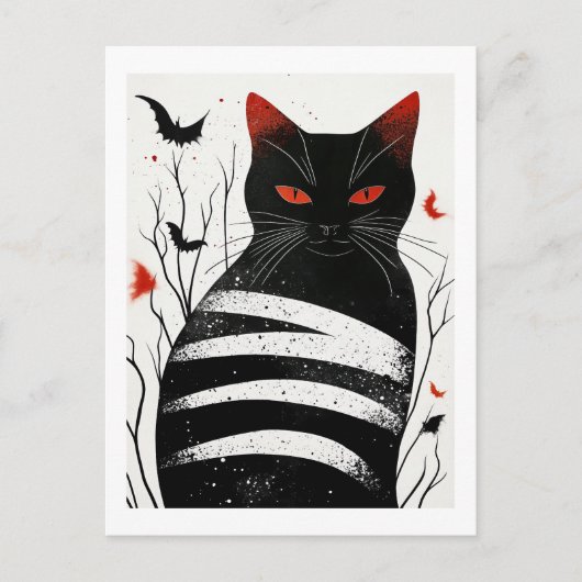 Gestreepte charme: Halloween Autumn Cat Art Briefkaart (Voorkant)
