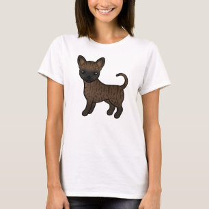 Gestreepte Chihuahua met gladde vacht Cute Cartoon T-shirt