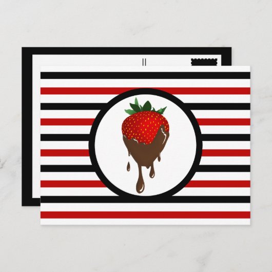 Gestreepte chique CHOCOLADE AARDBEI Briefkaart (Voorkant / Achterkant)