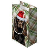Gestreepte Chocolade Cocker Spaniel Kersthond Klein Cadeauzakje (Voorkant Gekanteld)