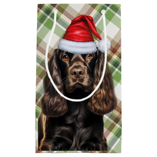 Gestreepte Chocolade Cocker Spaniel Kersthond Klein Cadeauzakje (Voorkant)