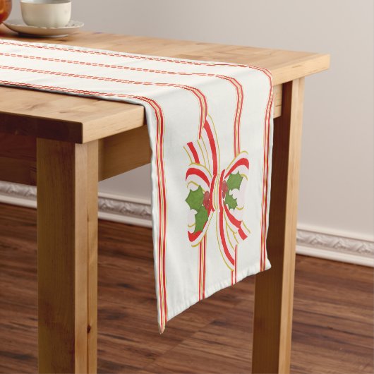 Gestreepte Christmas Bow Table Runner -  look Korte Tafelloper (Voorbeeld)