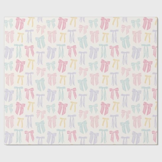 Gestreepte Coquette Bows mint roze geel lila Cadeaupapier (Vlak)
