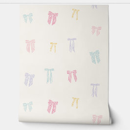Gestreepte Coquette Bows mint roze geel lila crème Behang