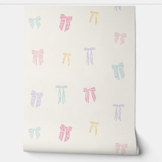 Gestreepte Coquette Bows mint roze geel lila crème Behang
